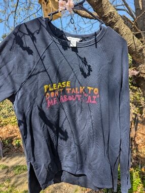 Hand Printed Linocut Upcycled "Please Don't Talk To Me About AI" Sweatshirt